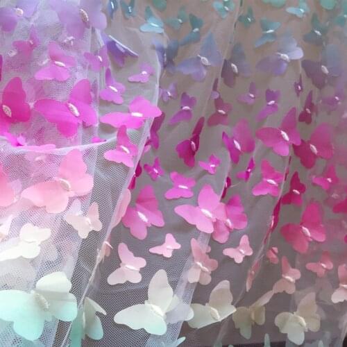 LASUI 1 yard NEW Pink 3D butterfly embroidery mesh fabric soft yarn dress half skirt diy clothing fabric