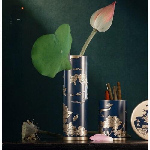 TT Zhu Bingren Copper Xianyu Opera Lotus Flower Arrangement Vase Domestic Ornaments Creative Flowerpot