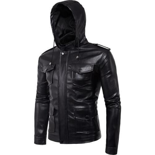 2020 Europe And America Men Locomotive Hooded MENS Leather Jacket Coat Two-Piece Leather Coat Mens European