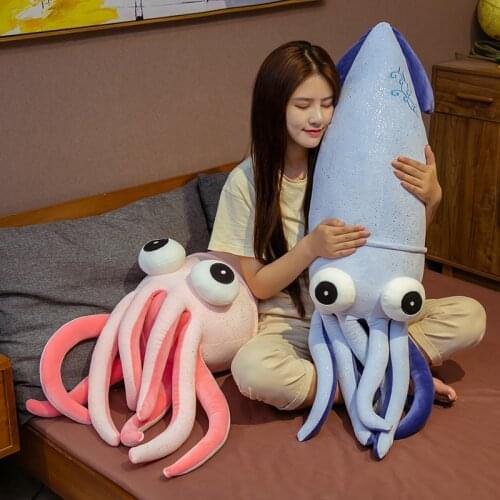 Squid Stuffed Animals Giant Plush Kawaii Fish Doll Soft Toy Cute Food Pillow Squishy Toy Comforting Gift Big Anime Marine Life