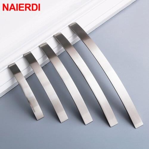 NAIERDI Aluminum Alloy Furniture Handle Brushed Silver Kitchen Door Handles Cabinet Handles Drawer Knobs Wardrobe Drawer Pulls