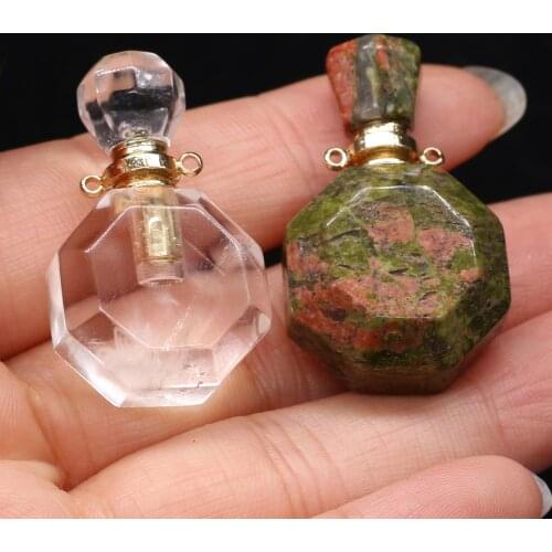 2021 New Natural Stone Essential Oil Diffuser Charms Clear Quartz Crystal Perfume Bottle Pendant for DIY Necklace Jewelry Making
