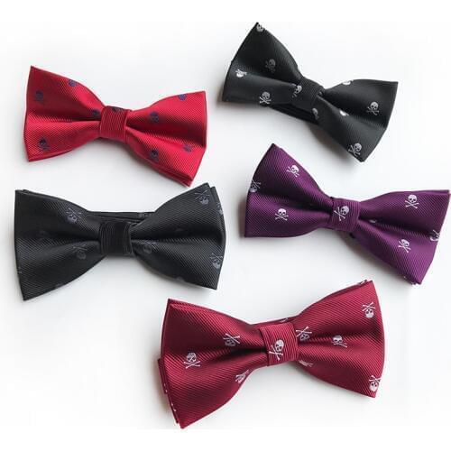 New Skull Jacquard Mens Bow Tie Trendy Fashion Halloween Bow Tie Business Casual Dress Suit Bow Tie Accessories Mens Gift