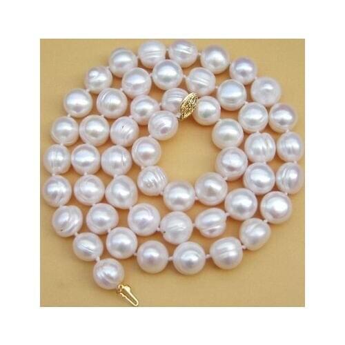 Natural 18" AAA 10-11 MM SOUTH SEA NATURAL White PEARL NECKLACE 14K GOLD CLASP