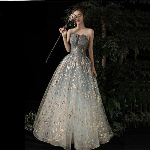 Awe-inspiring Tube Top Evening Dress Female 2021 New Banquet Temperament Queen Noble and Elegant Light Luxury Dream Party