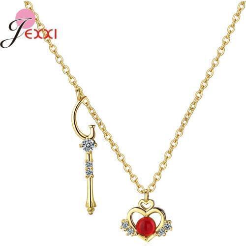 Romantic Cute 925 Sterling Silver Gold Color Love Heart Cubic Zircon Pendant Necklaces Women Girl Child Jewelry Birthday Gifts