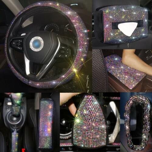 Luxury Diamond Car Steering Wheel Covers Universal Bling Bling Crystal Rhinestone Steering Wheel Cover Girls Car Accessories