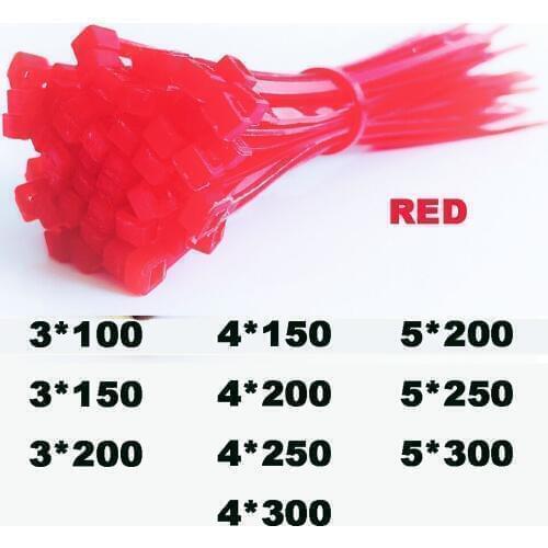 Self-Lock cable ties Plastic Nylon Wire ties Cable Zip Ties 3*100 3*150 3*200 4*150 RED 1000pcs Nylon Ties Fasten Loop Cable