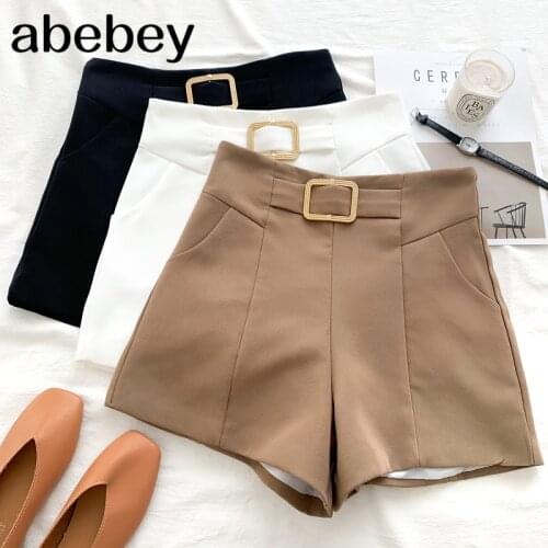 2021 New Summer Temperament All-match solid Shorts high waist slim sashes patchwork casual Shorts wide leg Shorts