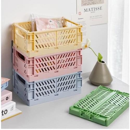 Foldable Plastic Storage Case Desktop Organizing Collapsible Baskets Cosmetic Container Crate Office Kitchen Household Items