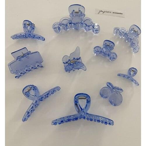 New Ins Large Geometric Hollow Square Tortoiseshell Transparent Blue Acetate Hair Clip Hair Claw for Women Hair Accessories