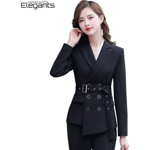 2021 Autumn Winter Women Pant Suits Office Lady Business Work Wear Black Blazer 2 Pieces Set Trousers Jacket Suit Female Outfits