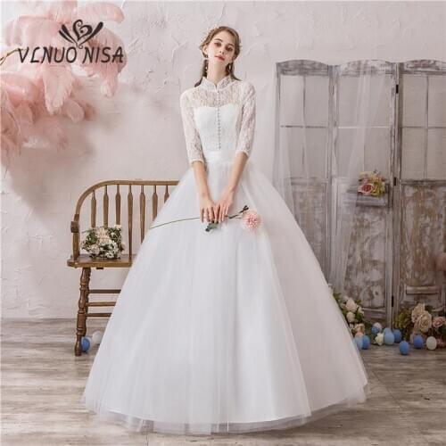 Chaep Muslin Ball Gown Off White Lace Half Sleeve Wedding Dress 2020 Bridal Dress Marriage Plus Size Vestido De Noiva