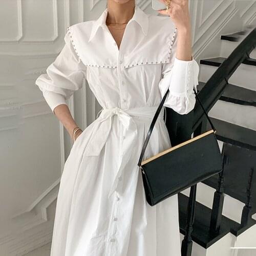 Sexy Dresses Women A-Line 2021 Vintage Slim Spring Autumn Solid White Party Dress for Women Elegant Dress Long Sleeve