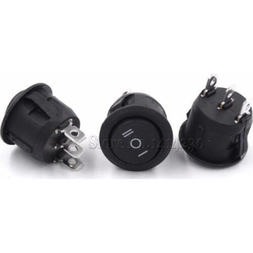 10Pcs 23mm Round Black 3 Pin 10A/125V 6A/250V AC 3 Position SPDT ON-OFF-ON Rocker Switch Snap-in