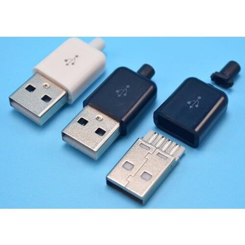 10PCS Diy USB Male Connector 2.0 Plug 4 Pin Type A Components White Black Plastic Cover