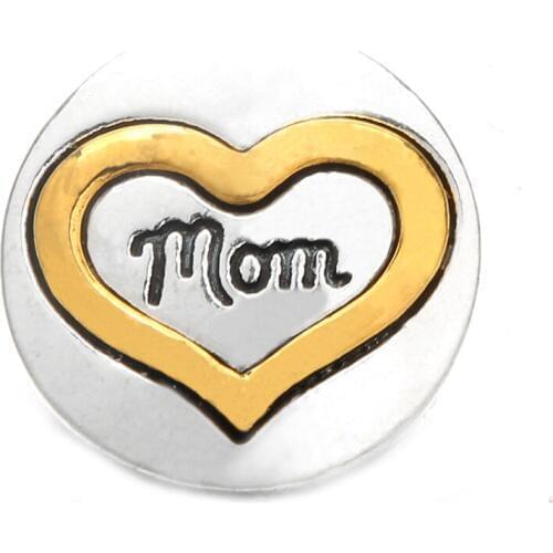 10pcs/lot New Snaps Jewelry Rhinestone Mom Love Heart Metal Snap Button Fit Leather Silver color 18mm 20mm Snap Button Bracelet