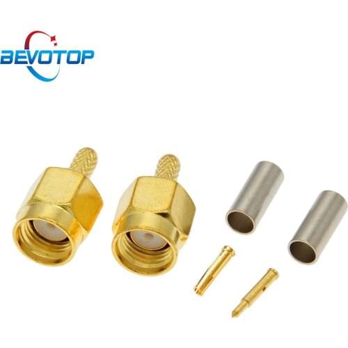 100pcs/lot SMA Male Plug Or RP-SMA Male Plug Center Nut Bulkhead Crimp RG174 RG316 LMR100 RF Connector Gold Plated