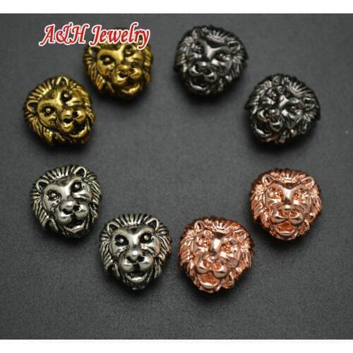 20pcs Rose Gold Gun Black Ancient Silver Colors Solid Alloy Lion Charm Beads For Bracelets Decoration DIY Findings
