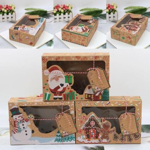 3Pcs Christmas Decoration Cookie Box Kraft Paper Candy Gift Boxes Bags Food Packaging Box Home Christmas New Year Party Navidad