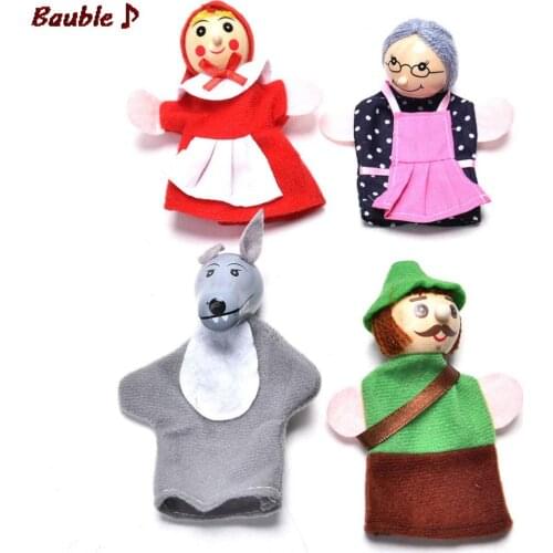 4PCS Christmas Gifts Baby Educational Toy Set kids child plush doll toys Little Red Riding Hood Finger Puppets