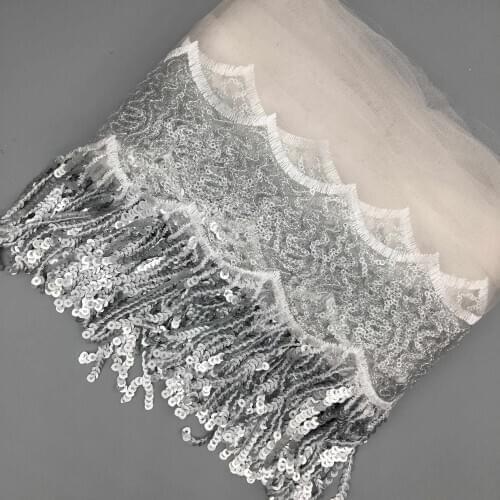 5 yards/Lot Sliver Sequin Lace Ribbon Sparkly Lace Trim Glitter Fabric for Bikini Clothes Dress Stage Party Wedding Decoration