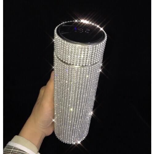 500ml Sparkling Thermos Bottle Stainless Steel Smart Temperature Display Vacuum Flask Insulated Tumbler Diamond Water Bottle