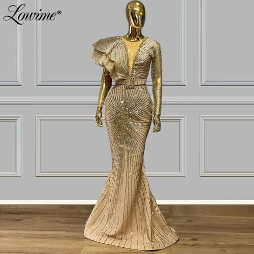 Glitter Long Sleeves Evening Dresses 2020 Mermaid Wedding Party Dress Saudi Arabia Formal Dress Women Prom Gowns Abendkleider