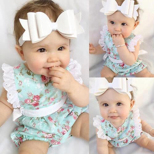 Cute Newborn Toddler Baby Girl Clothes Lace Floral Cotton Green Sleeveless Romper Body Outfits 0-24M