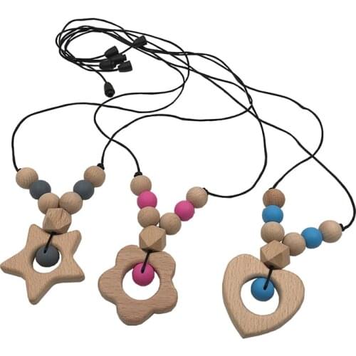 Baby Teether Necklace Baby Silicone Beaded Wood Chewable Chews Childrens Molar Jewelry Pendant Necklace