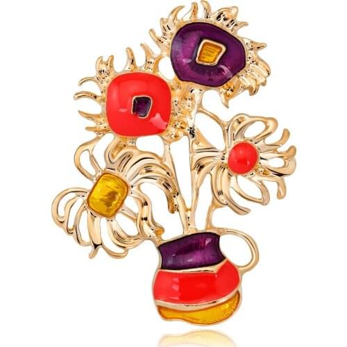 Enamel Sunflower Gold Tone Brooch Pin for Women Dress Scarf BroochEs Jewelry Accessories Designs Gift AF021