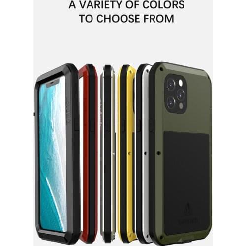 Gorilla Glass Film LOVE MEI Metal Waterproof Case For iPhone 12 Pro Max Shockproof Cover For iPhone 12/12 mini cover capa