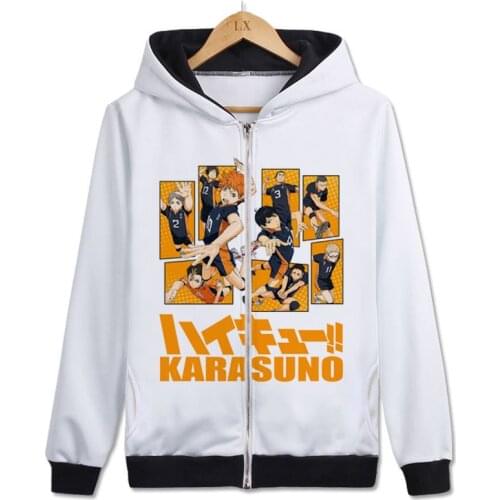 Haikyuu!! Cosplay Zipper Hoodies Shoyo Hinata Tobio Kageyama Cartoon Print Winter Autumn Fleece Sweatshirts Pullover Costume