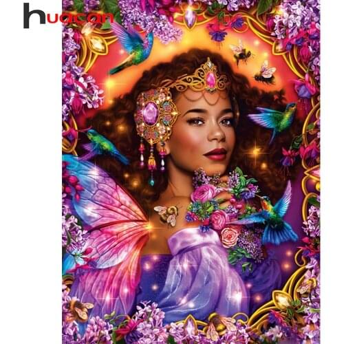 Huacan 5D Diamond Painting New African Woman Fairy Diamond Embroidery Mosaic Cross Stitch Portrait Beaded Pictures Home Decor