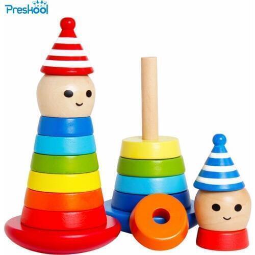 Montessori Baby Kids Toys Wood Clown Shake Tower Learning Educational Preschool Training Brinquedos Juguets