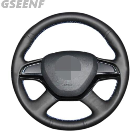 Car Steering Wheel Cover For Skoda Citigo Fabia Rapid 2012-2013 Superb Octavia Roomster 2013-2015 Black DIY Artificial Leather