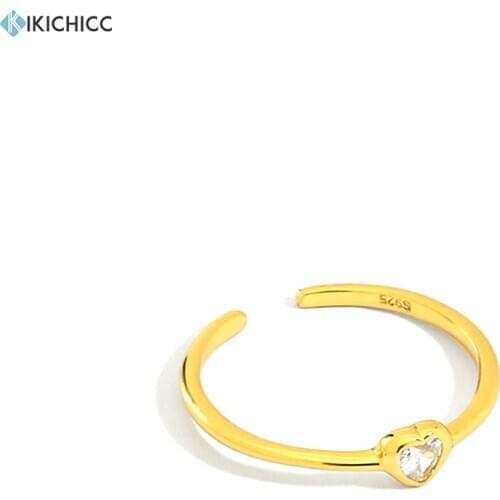 Kikichicc 100% 925 Sterling Silver Gold One Zircon Heart Slim Ring 2020 Rock Punk Fashion Jewelry Wedding Jewellry