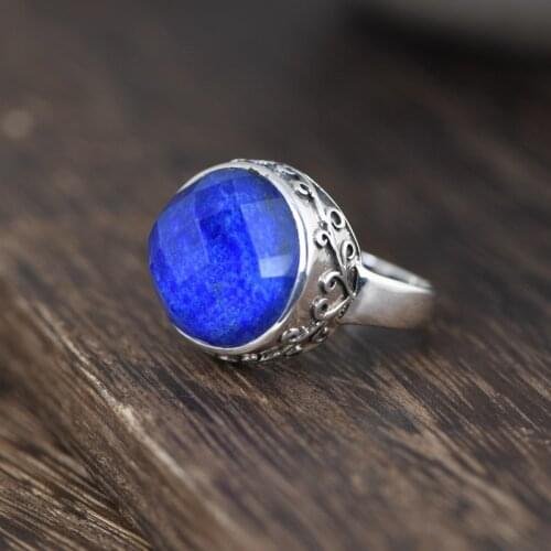 FNJ 925 Silver Natural Lapis Lazuli Ring for Women Jewelry 100% Original Pure S925 Silver Sterling Ring