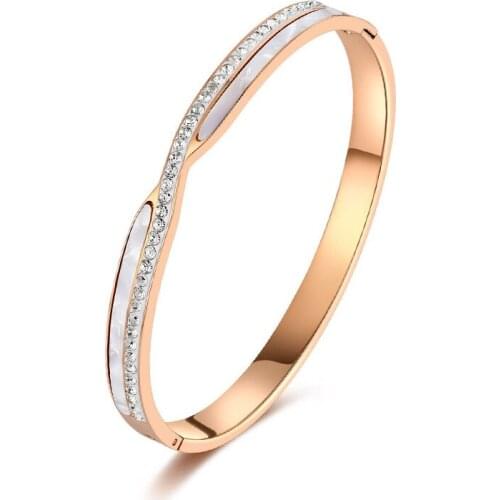 Circle Rose Gold Stainless Steel Bracelet Fritillaria Zircon Womens Accessories Bangles Fashion Jewelry Hard Bracelets For Girl