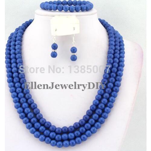 Royal Blue African Jewelry Set Nigerian African Wedding Beads Jewelry Set Beads Necklace Set W6625