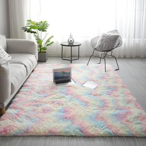 Living room gradient carpet bedroom bedside tie-dye carpet household bay window Rug European long hair fashion bedroom mat