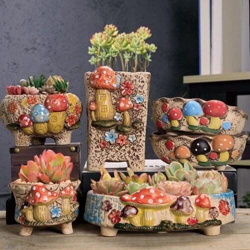 Creative Ceramic Flower Pot Succulents Plant Vase Cute mushroom Crafts Fleshy Flower Vase Garden Storage Pot Landscape Decor
