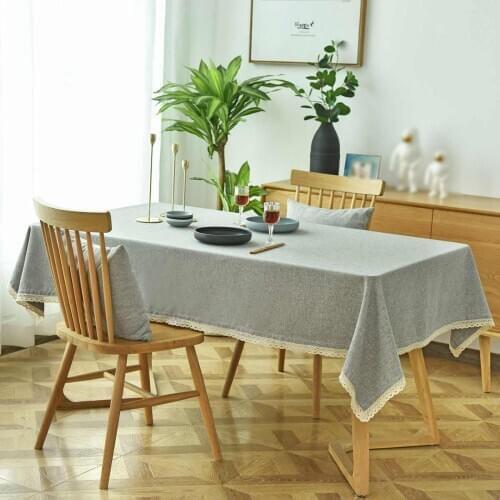 Nordic Linen Cotton Round Tablecloth Brown Woven Striped Waterproof Dining Table Cloth Lace Pendant Rectangular Table Cover