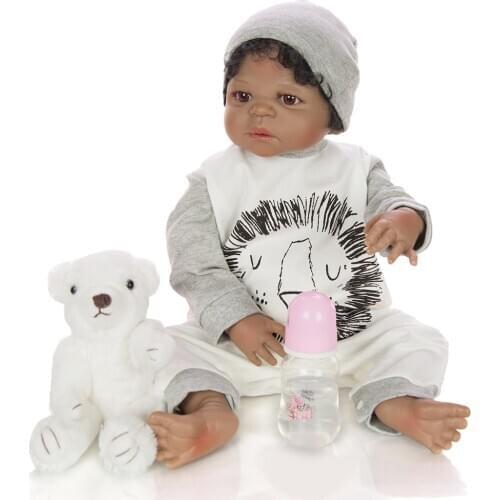 Toy Boneca 55cm Black skin Silicone Vinyl Doll with cute baby clothes alive reborn boy Baby Doll fashion gift Bebe Reborn Dolls