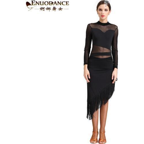 Leoaprd Red Black tassel Adult latin dress fringe modern dance dress for women dance competition salsa samba costume rumba dress