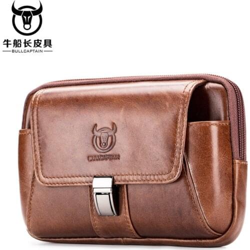 Bull Captain Bullcaptain Phone Small Pockets Mens Multi-Function Full-Grain Leather Horizontal and Vertical Wear Belt Bag
