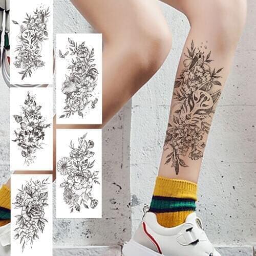 Mask Flower Temporary Tattoo For Women Girls Adult 3D Butterfly Peony Rose Tattoo Sticker Fake Black Sexy Tatoos Orchid Dahlia