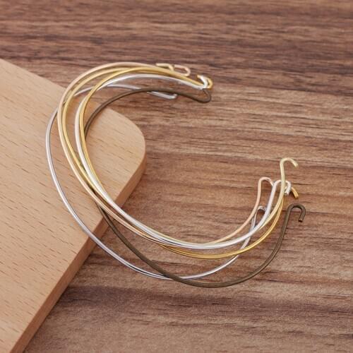50pcs 65x1.2mm Metal Wired Bracelet Bases Blanks Hooks Connectors Adjustable Cuff Open Bracelet Settings Findings DIY Crafts