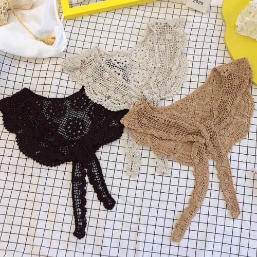 Sweet Triangular Scarf Lace Cotton Hollow Out Decorative Female Korean Style 20CM Simple Crochet Elegant Temperament Shawls