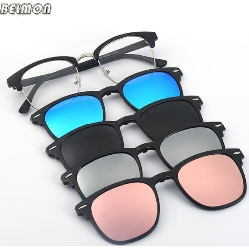 Fashion Spectacle Frame Eyeglasses Men Women With Polarized Clip On Sunglasses Magnetic Glasses Male Myopia Optical RS2218